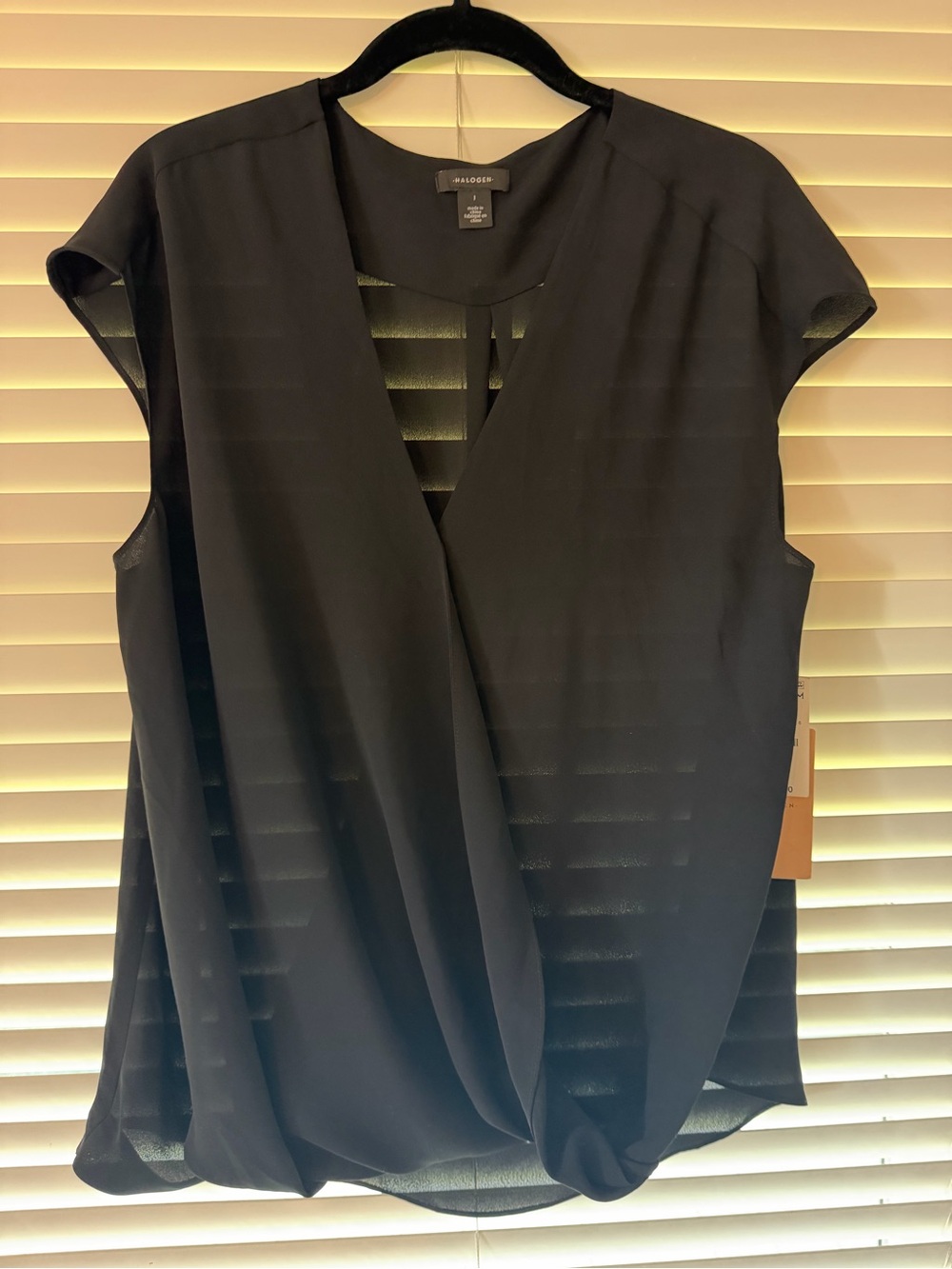 Halogen Black Draped Surplice Cap Sleeve Blouse